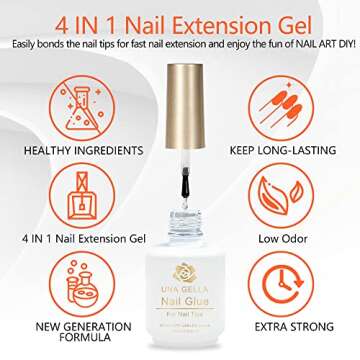 UNA GELLA Gel Nail Kit Easy Nail Extension Set-4 In 1 Nail Glue Gel with 500Pcs Pre-shaped Medium Square Full Cover Soft Gel Nail Tips and Ultra-Portable Nail Lamp for Press On Nail Art DIY Home