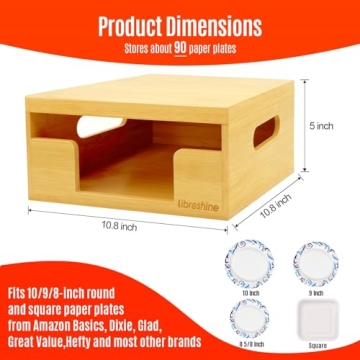 Libreshine Bamboo Paper Plate Dispenser for Kitchen Storage