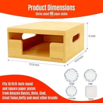 Libreshine Bamboo Paper Plate Dispenser for Kitchen Storage