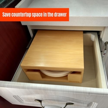 Libreshine Bamboo Paper Plate Dispenser for Kitchen Storage