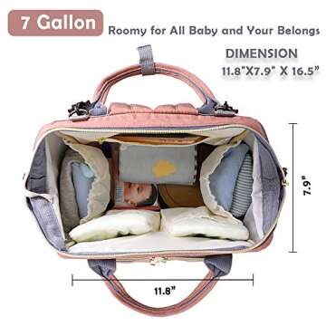 Diaper Bag Backpack, Multifunction Waterproof Travel Back Pack Maternity Baby Nappy Changing Bags Pink 25L