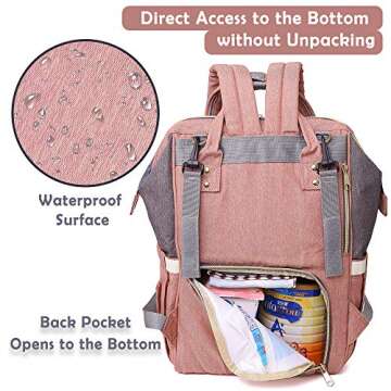 Diaper Bag Backpack, Multifunction Waterproof Travel Back Pack Maternity Baby Nappy Changing Bags Pink 25L