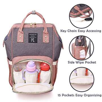 Diaper Bag Backpack, Multifunction Waterproof Travel Back Pack Maternity Baby Nappy Changing Bags Pink 25L