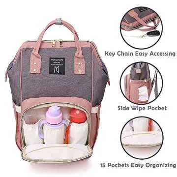 Diaper Bag Backpack, Multifunction Waterproof Travel Back Pack Maternity Baby Nappy Changing Bags Pink 25L