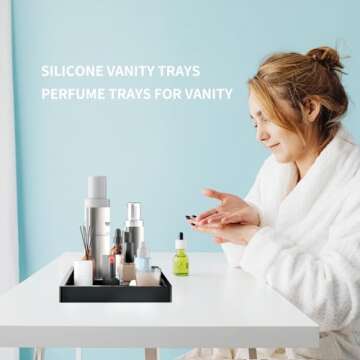 BBK Bathroom Vanity Tray- 2 Pack (7.8" and 11.8") Silicone Bathroom Tray for Counter, Perfume Key Tr...