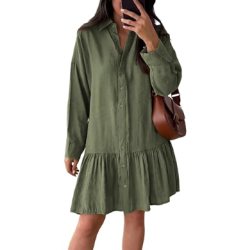 Zhiyouni Women's Shirt Dress with Ruffle Hem - Spring/Summer Fashion