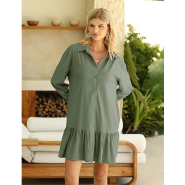 Zhiyouni Women's Ruffle Shirt Dress - Chic Summer Style