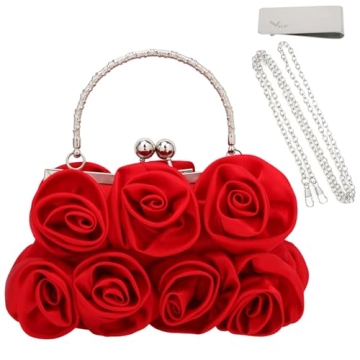 Kilofly 7 Roses Clutch Purse - Stylish Satin Handbag
