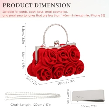 Kilofly 7 Roses Clutch Purse - Stylish Satin Handbag