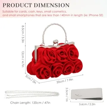 Kilofly 7 Roses Clutch Purse - Stylish Satin Handbag