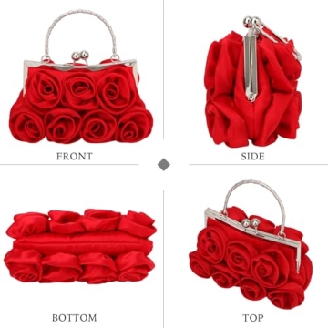 Kilofly 7 Roses Clutch Purse - Stylish Satin Handbag