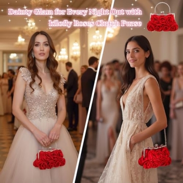 Kilofly 7 Roses Clutch Purse - Stylish Satin Handbag