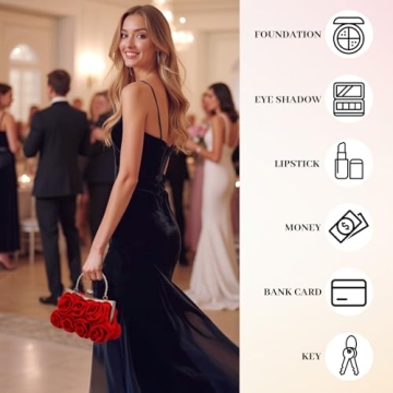 Kilofly 7 Roses Clutch Purse - Stylish Satin Handbag