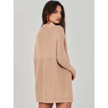 ANRABESS Women Oversized Casual Loose Turtleneck Long Sleeve Slouchy Baggy Knit Tunic Sweaters Pullover 2024 Fall Outfits Khaki X-Small