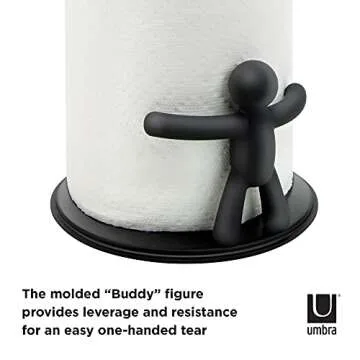 Umbra Buddy Paper Towel Holder Stand for Kitchen Countertop, Unique Dispenser, Black, 7.16 Inch L x 7.16 Inch W x 13.25 Inch H