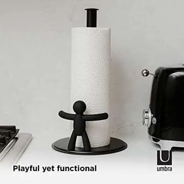 Umbra Buddy Paper Towel Holder Stand for Kitchen Countertop, Unique Dispenser, Black, 7.16 Inch L x 7.16 Inch W x 13.25 Inch H