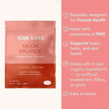 Your Super Moon Balance Superfood Powder – Natural Hormone Balance for Women, Plant Based Menopause Support & PMS Relief with Organic Maca, Baobab, Hibiscus, Shatavari & Beet Root Powder (40 Servings)