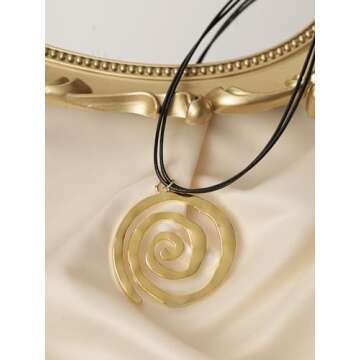 OJERRY Chunky Gold Spiral Twirl Pendant Cord Choker Necklace for Women, Grunge Punk Rock Aesthetic Jewelry Accessories Romantic Cool Gifts for Her Women