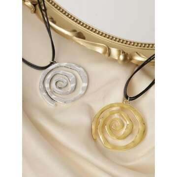 OJERRY Chunky Gold Spiral Twirl Pendant Cord Choker Necklace for Women, Grunge Punk Rock Aesthetic Jewelry Accessories Romantic Cool Gifts for Her Women