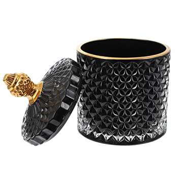 Crystal Diamond Faceted Jar with Lid Glass Apothecary Jars Qtip Holder Home Decorative Storage Conta...