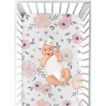 Blush Pink, Grey and White Baby or Toddler Fitted Crib Sheet for Watercolor Floral Collection by Sweet Jojo Designs