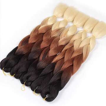 RN BEAUTY Ombre Braiding Hair 5 Bundles Synthetic Jumbo Braids Hair Extensions High Temperature Fiber Afro Crochet Twist Weave Hair 24 Inches 500 Gram (Black/Brown/Blonde)