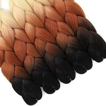 RN BEAUTY Ombre Braiding Hair 5 Bundles Synthetic Jumbo Braids Hair Extensions High Temperature Fiber Afro Crochet Twist Weave Hair 24 Inches 500 Gram (Black/Brown/Blonde)