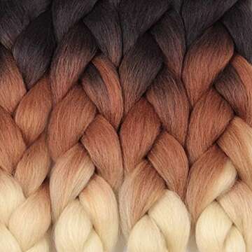 RN BEAUTY Ombre Braiding Hair 5 Bundles Synthetic Jumbo Braids Hair Extensions High Temperature Fiber Afro Crochet Twist Weave Hair 24 Inches 500 Gram (Black/Brown/Blonde)