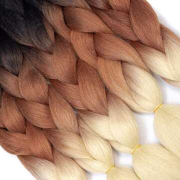 RN BEAUTY Ombre Braiding Hair 5 Bundles Synthetic Jumbo Braids Hair Extensions High Temperature Fiber Afro Crochet Twist Weave Hair 24 Inches 500 Gram (Black/Brown/Blonde)