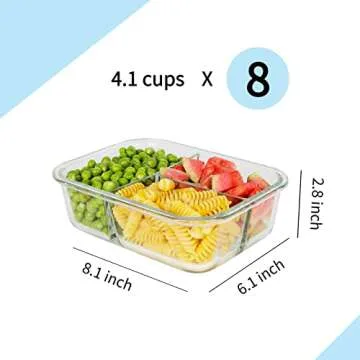 MUMUTOR 8 Pack Glass Meal Prep Containers 3 Compartment, Glass Food Storage Containers with Lids, Ai...