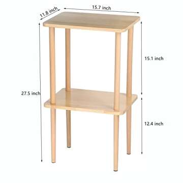exilot Solid Wood Side Table, 2-Tier Narrow End Table with Storage Shelves for Small Places, Tall Ni...