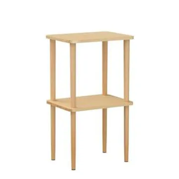 exilot Solid Wood Side Table, 2-Tier Narrow End Table with Storage Shelves for Small Places, Tall Nightstand Bedside Table for Living Room Bedroom Office, No-Tool Assembly.