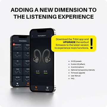 Tribit True Wireless Earbuds Bluetooth Headphones 65H Playtime Sports Earbuds with Earhook, IPX8 Waterproof Over-Ear Buds Built-in Mic Bluetooth 5.2 Headsets for TV Phone Laptop Black, MoveBuds H1