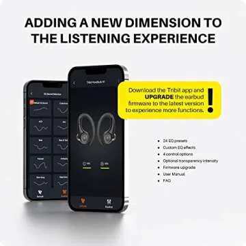 Tribit True Wireless Earbuds Bluetooth Headphones 65H Playtime Sports Earbuds with Earhook, IPX8 Waterproof Over-Ear Buds Built-in Mic Bluetooth 5.2 Headsets for TV Phone Laptop Black, MoveBuds H1