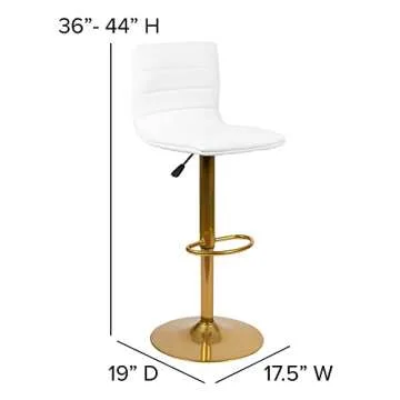 Flash Furniture Vincent Modern Vinyl Height Adjustable Bar Stools, Stylish Counter or Bar Height Swivel Stools with Footrests, Set of 2, White/Gold