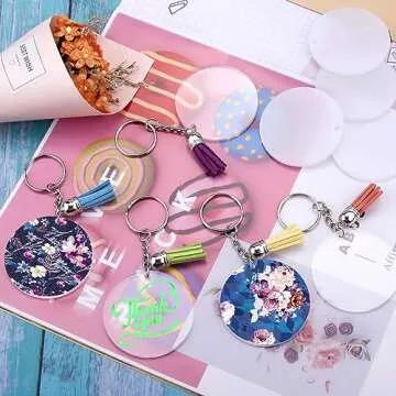 Duufin 72 Pcs Acrylic Keychain Blanks with Tassels Set