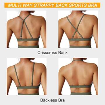 RUUHEE Women Workout Sports Bra Backless Criss Cross Halter Padded Low Impact Yoga Crop Bras(Medium,Army Green-4)