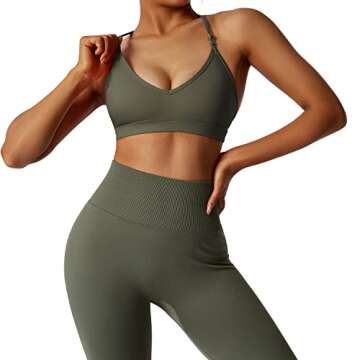 RUUHEE Women Workout Sports Bra Backless Criss Cross Halter Padded Low Impact Yoga Crop Bras(Medium,Army Green-4)