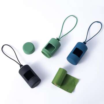 SLSON 3Pack Dog Poop Bag Holder for Leash Lightweight Pet Waste Bag Dispenser with Leash Attachment Portable Plastic Doggie Poop Bag Dispensers,Blue Green Black