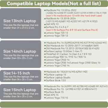 Benfan PU Leather Laptop Sleeve for 15.3 inch MacBook Air 2023/2024, Surface Laptop 15/Book 13.5/Stu...