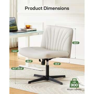 Marsail Cross Legged Office Chair: PU Leather Criss Cross Desk Chair Wide Armless Desk Chair Swivel ...