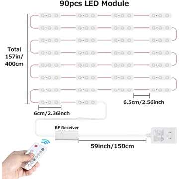 Kintion LED Vanity Mirror Lights with RF Remote, Dimmable Hollywood Style 13ft(4m), Bathroom Waterproof, for Full Body Mirror, Makeup Mirror, Vanity Mirror, Bathroom Mirror(Mirror Not Include)