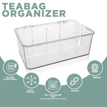Utopia Home 1 Pack Tea Bag Organizer - Stackable Tea Bag Storage Organizer with Lid - Tea bag holder For Kitchen Organizers and Storage, Multi-Functional Kitchen Organizer, Home organizer (Clear)