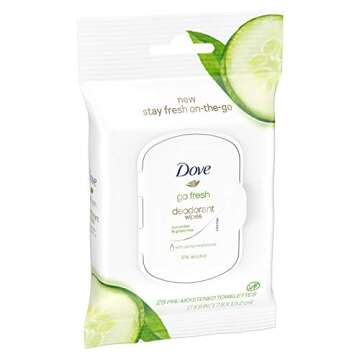 Dove Go Fresh Deodorant Wipes Cucumber & Green Tea, 75 Count, Pack of 3