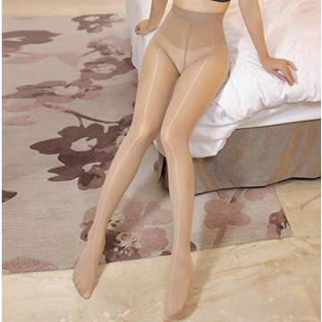 Long-Perfect Shiny Pantyhose - Oily Bright Stockings (Beige&Black)