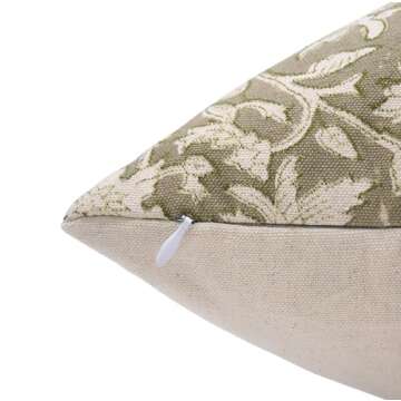 Fabritual Handmade Block Print Dack Canvas 18X18 Throw Vintage Pillowcase Cushion Cover with Zipper for Sofa, Couch and Bed, Outdoor, Spring, Fall Decoration, Boho Home Décor, Manikarnika, Green