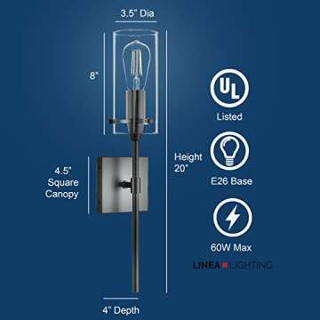 Black Wall Sconce Light Fixture, Indoor Glass Bathroom Sconce Wall Lighting