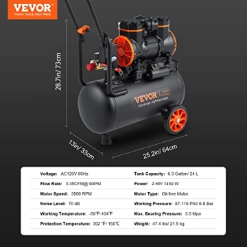 VEVOR 6.3 Gallon Air Compressor for Quiet Inflation
