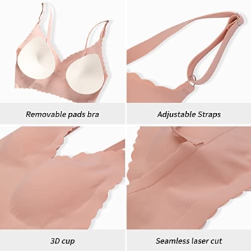 DEANGELMON 4 Pieces V Neck Bralettes Padded Seamless Adjustable Straps Bra Everyday Basic Sleeping Bras (4P4,XL-New)
