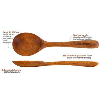 Earlywood Long Handled Wooden Serving Spoon; Large Wood Spoon for Cooking & Serving large portions - Wood Utensils Hand Crafted in USA - Jatoba